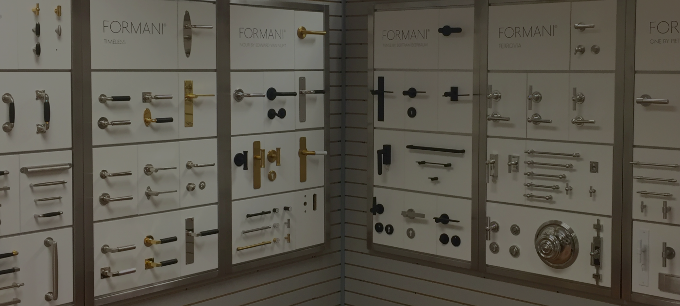 Formani hardware display wall in the showroom