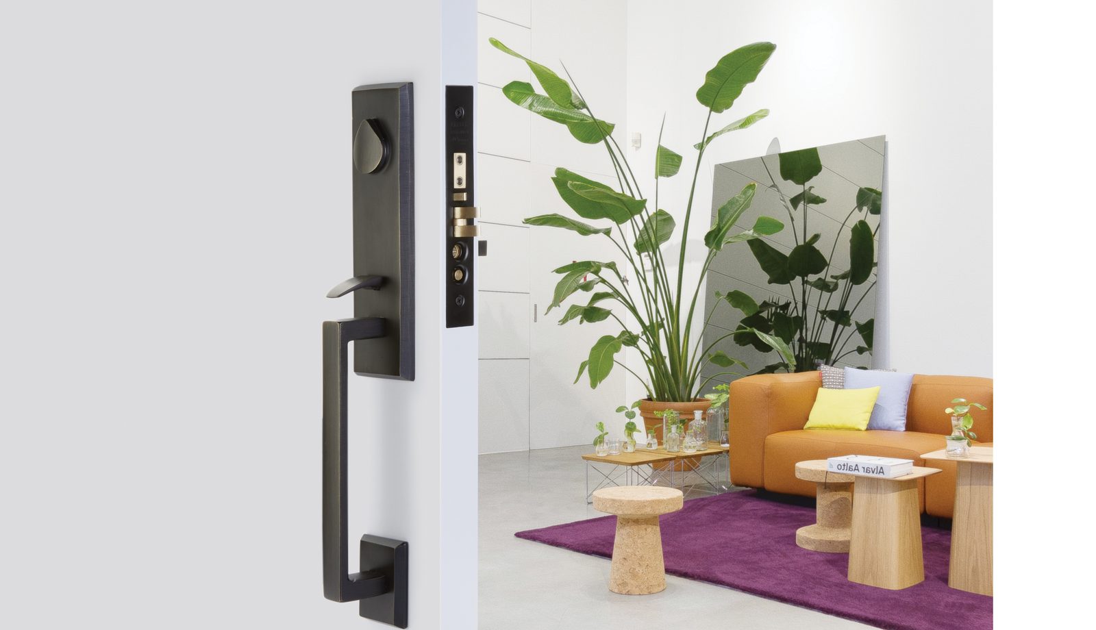 Emtek oil-rubbed bronze mortise entry set with exposed mortise mechanism