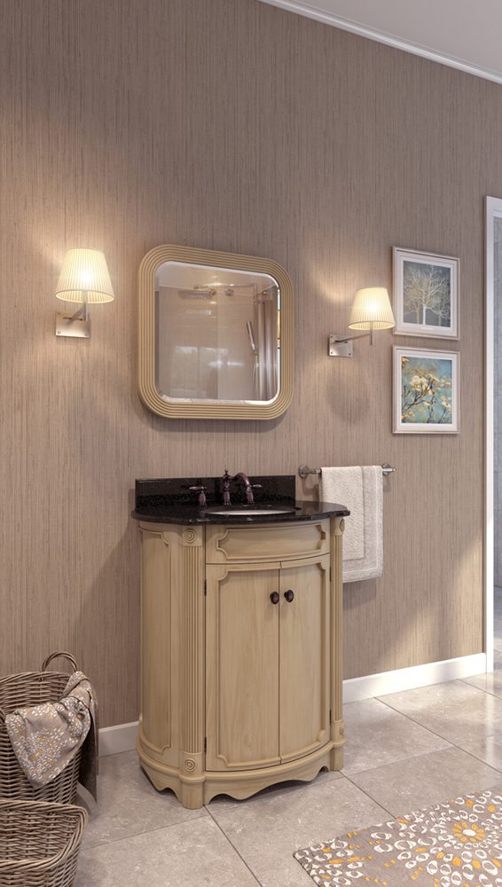 Hardware Resources cream vanity with framed mirror