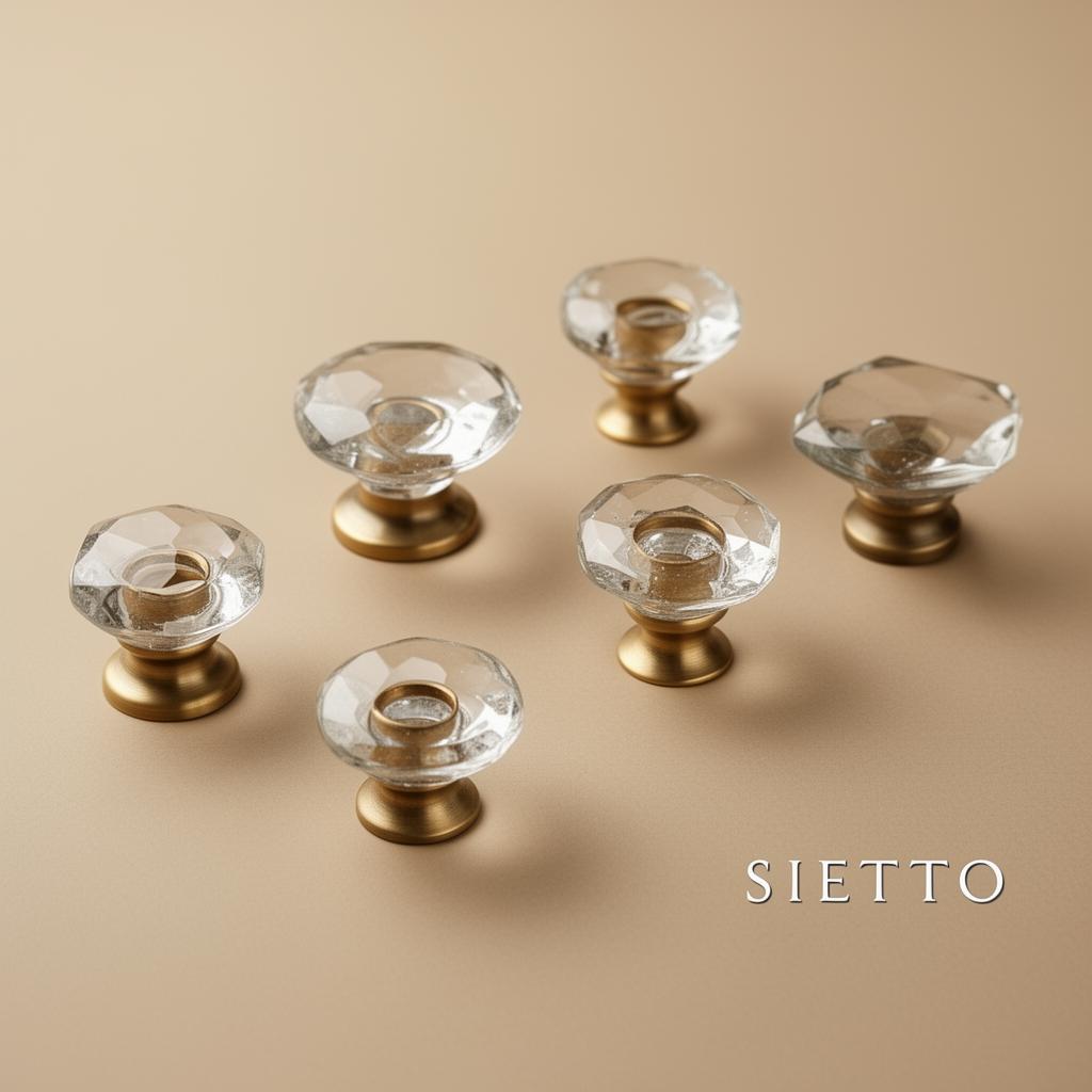 Sietto crystal knobs with brass bases