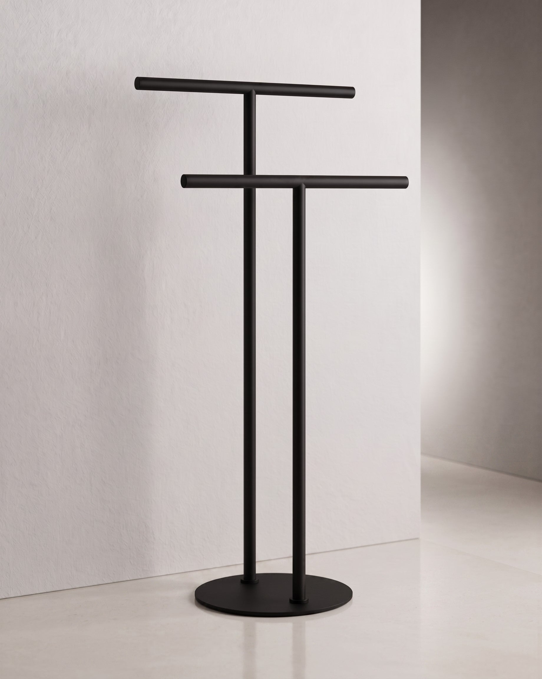 Smedbo freestanding double towel stand in matte black